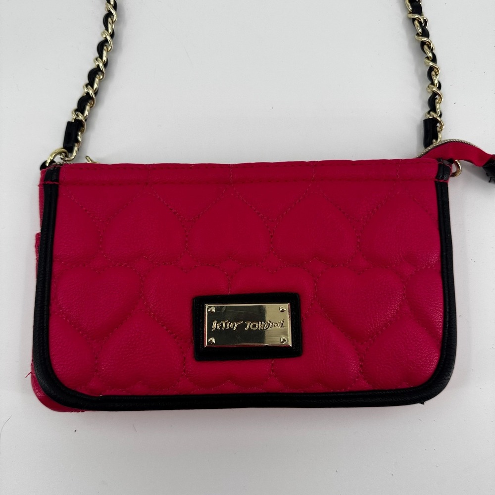 Betsey Johnson Be Mine Purse Womens Pink Black Qu… - image 2